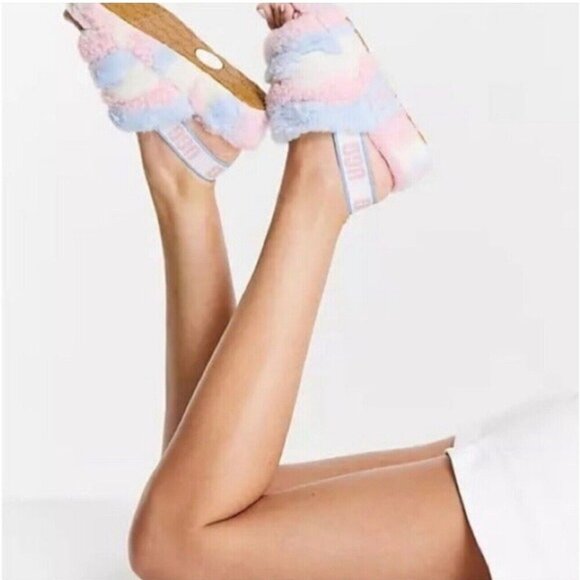 UGG Fluff Yeah Slide Cali Collage Pride Stripes Pastel Rainbow US 7 - Picture 4 of 16
